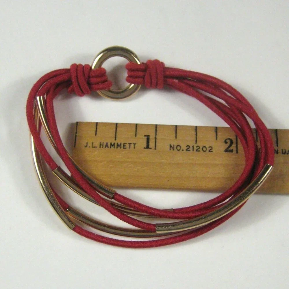 Bracelet Stretch Red  8 Inch Modern Goldtone Cord Fashion Jewelry Classic